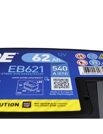 Автомобільний акумулятор EXIDE Excell 62Аh 540Ah L+ (лівий +) EB621