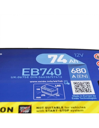 Автомобільний акумулятор EXIDE Excell 74Аh 680Ah R+ (правий +) EB740