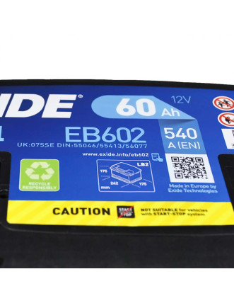 Автомобільний акумулятор EXIDE Excell 60Аh 540Ah R+ (правий +) EB602