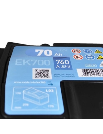 Автомобільний акумулятор EXIDE Start-Stop AGM 70Аh 760A R+ (правий +) EK700