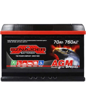 Автомобільний акумулятор SZNAJDER AGM 70Ah 760A R+ (правий +) L3