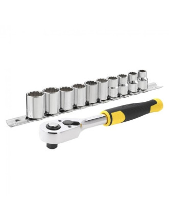Тріщатка з головками STANLEY : квадрвт 3/8 ", 72 Зубці. крок 5* + 10 торц. гол. [11 од.]