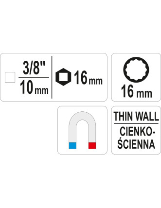 Головка торцева дванадцятигранна для свічок YATO 3/8" М16