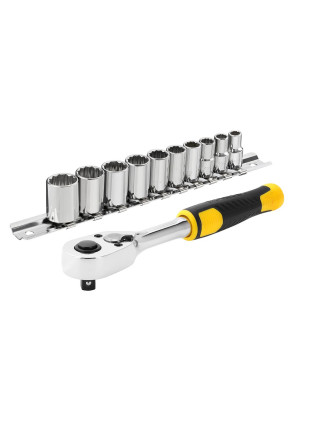 Тріщатка з головками STANLEY : квадрвт 1/4 ", 72 Зубці. крок 5* + 10 торц. гол. [11 од.]