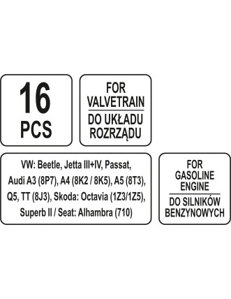 Фіксатори газорозподільної системи двигунів авто групи V.A.G. серії TSI/TFSI YATO,набір 16 елементів