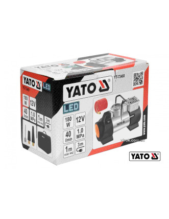 Компресор автомобільний YATO 12 В 180 Вт 40 л/хв 1 Mпа + шланг 1 м + насадки + мішок