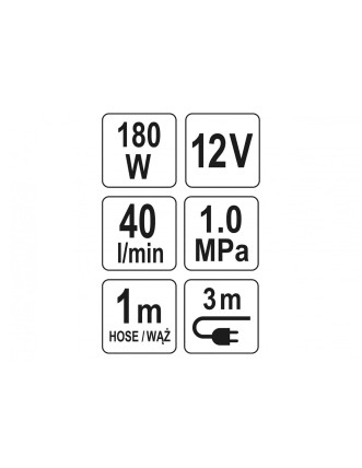 Компресор автомобільний YATO 12 В 180 Вт 40 л/хв 1 Mпа + шланг 1 м + насадки + мішок