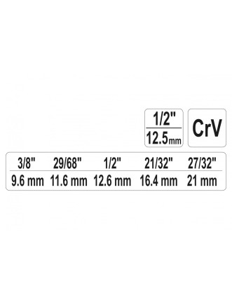 Ключ ступеневий YATO 1/2" до головок 3/8" 29/68" 1/2" 21/32" 27/32" Cr-V