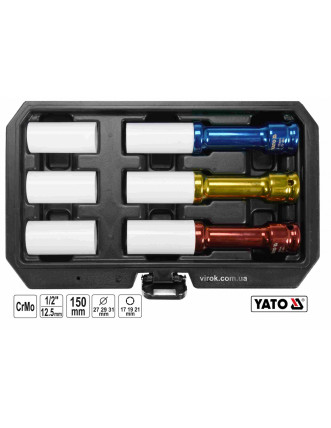 Головки торцеві ударні для алюмінієвих дисків YATO 1/2" 17/19/21 мм 150 мм 6 шт