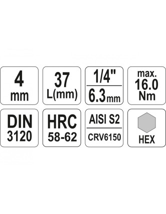 Головка торцева з насадкою викрутковою HEX YATO 1/4" H4 х 37 мм