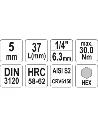 Головка торцева з насадкою викрутковою HEX YATO 1/4" H5 x 37 мм