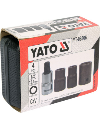 Головки 5-гранні для гальмівних супортів авто YATO: квадр-1/2", 12.5, 14, 19 мм біта- 10 мм, 4 шт