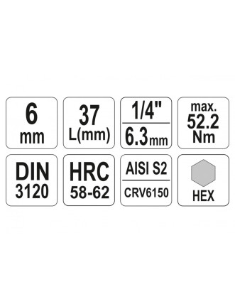 Головка торцева з викрутковою насадкою HEX YATO 1/4" H6 x 37 мм