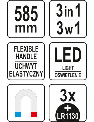 Схоплювач магнітний на гнучкому тримачі YATO 585 мм з LED підсвіткою