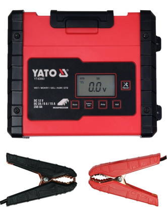 Зарядний прилад мережевий з LCD дисплеєм 230В YATO до акумуляторів 12V-2/8/15А, макс. 240AГод