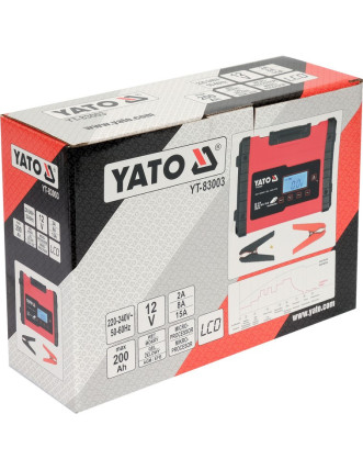 Зарядний прилад мережевий з LCD дисплеєм 230В YATO до акумуляторів 12V-2/8/15А, макс. 240AГод
