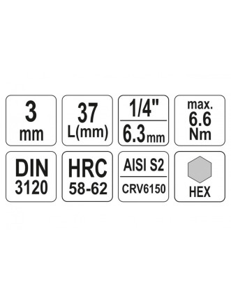 Головка торцева з викрутковою насадкою HEX YATO 1/4" H3 x 37 мм