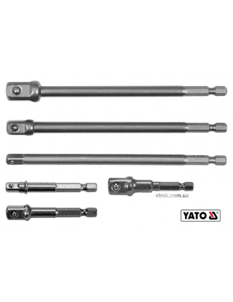 Тримачі-адаптери торцевих головок YATO 1/4" 3/8" 1/2" 50/150 мм HEX-1/4" 6 шт