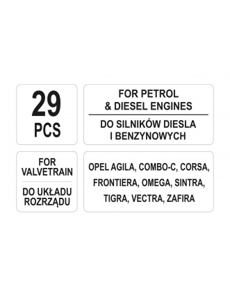 Фіксатори газорозподільної системи дизельних і бензинових двигунів автогрупи OPEL YATO 29 шт