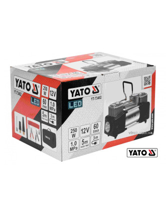 Компресор автомобільний YATO 12 В 250 Вт 60 л/хв 1 МПа + шланг 5 м + насадки + мішок